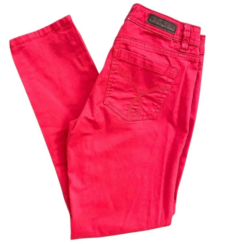 CALVIN KLEIN LOW RISE JEANS RED SKINNY DENIM PANTS SIZE 2 BOLD VIBRANT